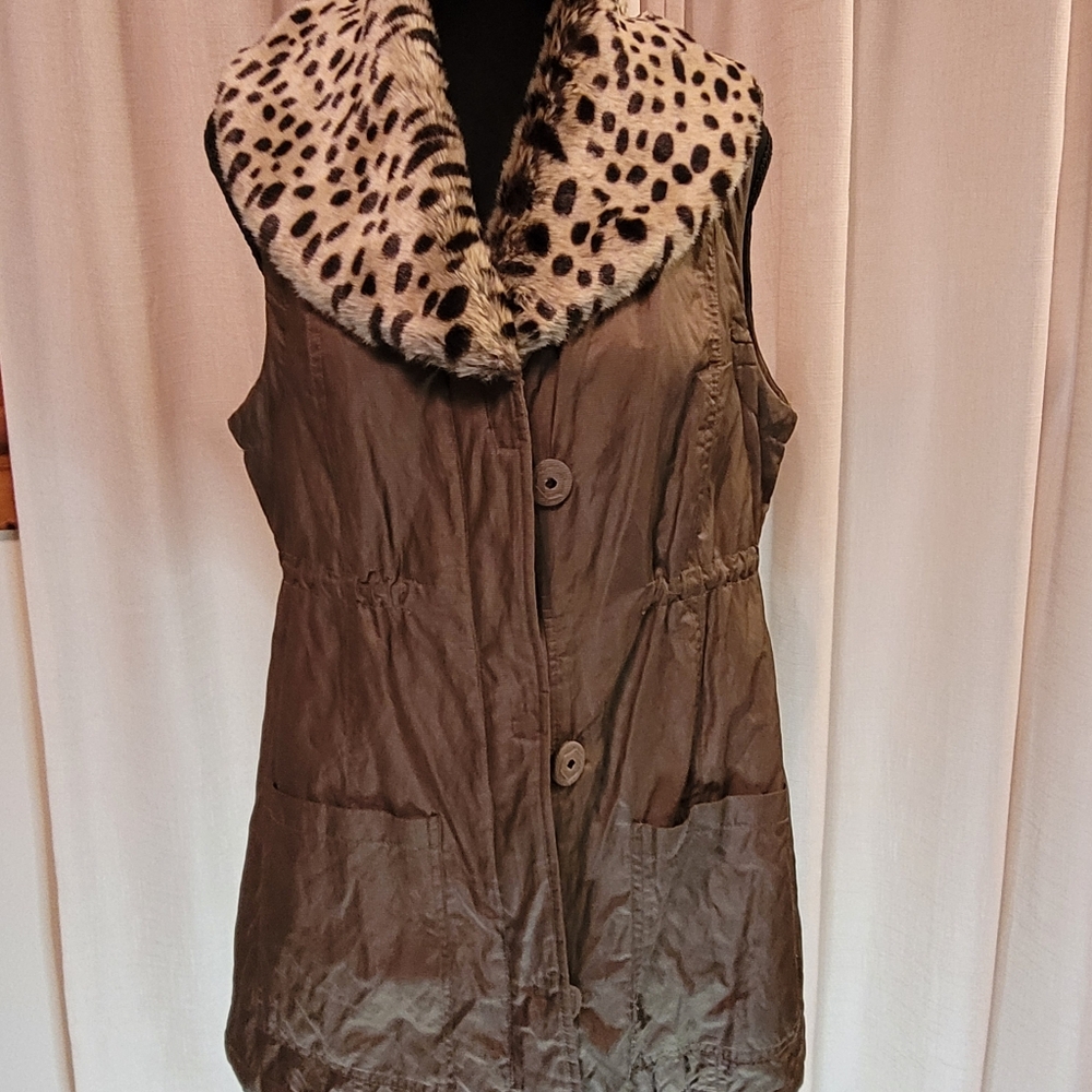 Super Soft Leopard Print Faux Fur Collar, Women's Vest, M